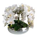 Arranjo 6 Flores De Orquídeas Brancas Vaso Prata Espelhado