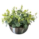 Arranjo Artificial Eucalipto Vaso de Inox Verdinho .Grande