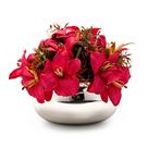 Arranjo Artificial Lírios Vermelho Decoração Vaso Vidro Prateado Arranjo Artificial Lírios Vermelho Decoração Vaso Vidro Prateado