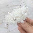 Arranjo Cabelo Noiva Prata Strass Pérola Flor Tecido Branco -