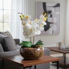 Arranjo Centro de Mesa Vaso Grande 2 Orquídeas Branca Artificial