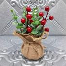 Arranjo Cereja Pinha Artificial Vaso Enfeite Mesa Natal 15cm Frutas