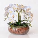 Arranjo de 4 orquídea branca com vaso de vidro incolor