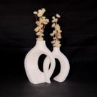 Arranjo de Flores Sempre-Vivas Naturais em Vaso Decorativo DUPLO, Branco com Padrão Art Déco 6