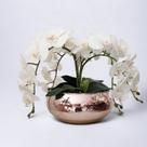 Arranjo de Mesa 4 flores de orquideas brancas No vaso Espelhado Arranjo de Mesa 4 flores de orquideas brancas No vaso Espelhado