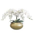 Arranjo de Mesa 4 Flores de Orquídeas Brancas Vaso Dourado