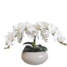 Arranjo de Mesa 4 Flores Orquídeas Artificial Real Vaso Bege