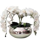 Arranjo de Mesa Com 4 Flores Orquídeas Brancas Vaso Prata