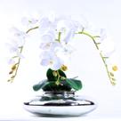 Arranjo de Orquídea Artificial Branca 3 Hastes em Terrário Prata