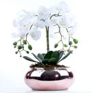 Arranjo de Orquídea Artificial Branca 4 Hastes Vaso Rose Gold