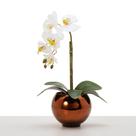 Arranjo De Orquídea Artificial Silicone Com Vaso Vidro Wood Espelhado