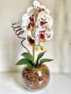 Arranjo de Orquídea Artificial Tigre de Silicone com Vaso de Vidro Transparente - Zent Future