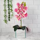 Arranjo de Orquídea Grande Artificial +Vaso Vidro Espelhado