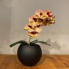 Arranjo de Orquídea Rosa Tigre Centro de Mesa no Vaso Preto