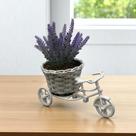 Arranjo flores artificiais vaso bicicleta triciclo branco com flor de lavanda decoração de mesa Arranjo flores artificiais vaso bicicleta triciclo branco com flor de lavanda decoração de mesa