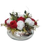 Arranjo Flores Rosas Azul Mistas Vaso Prata Espelhado Arranjo Flores Rosas Azul Mistas Vaso Prata Espelhado
