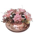 Arranjo Flores Rosas Lírios Vaso Rosé Gold Espelhado