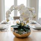 Arranjo Grande Centro de Mesa 3 Orquídeas Branca 3d Vaso Espelhado