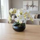 Arranjo Grande Centro de Mesa 3 Orquídeas Branca 3d Vaso Preto
