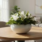 Arranjo Grande Centro de Mesa Lírio Branco Artificial Vaso Branco