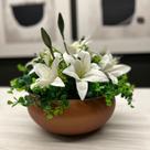 Arranjo Grande Centro Mesa Lírio Branco Artificial Vaso Terracota Broze Arranjo Grande Centro Mesa Lírio Branco Artificial Vaso Terracota Broze