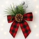 Arranjo Laço Pinheiro Enfeite Natalino Xadrez 15cm Kit 8pçs