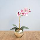 Arranjo Orquídea Artificial Tigre no Vaso Prateado Formosinha