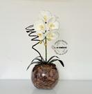 Arranjo Orquídea Branca Borboleta 3D Realista Permanente Siliconada Para Decoração de Mesa