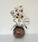 Arranjo Orquídea Branca Pintada Borboleta 3D Realista Permanente Siliconada Para Decoração de Mesa