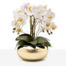 Arranjo Orquídea Silicone 4 Hastes Vaso Espelhado Dourado Luxo