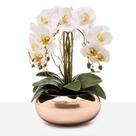 Arranjo Orquídea Silicone 4 Hastes Vaso Espelhado Rosê Gold
