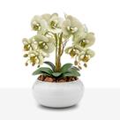 Arranjo Orquídea Silicone Toque Real 4 Hastes Vaso Vidro Branco