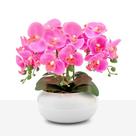 Arranjo Orquídea Silicone Toque Real 6 Hastes Vaso Vidro Branco