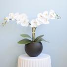 Arranjo Orquídeas Brancas Silicone no Vaso Preto Formosinha