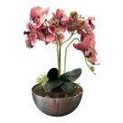 Arranjo Orquídeas Rosa Silicone 4 Hastes Vaso Metal Luxo