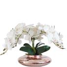 Arranjo Pra Mesa 4 Flor Orquídeas Artificial Real Vaso Rosé