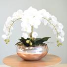 Arranjo Três Orquídeas Artificiais no Vaso Rose Gold Formosinha