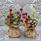 Arranjos Enfeite Mesa Natal Vaso Pinha Cereja 15cm Kit 2pçs