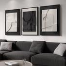 Arte de Parede Cuspin 3 Peças Texturizado 3D Preto e Branco 61x91 cm