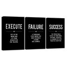 Arte de parede em tela EPHANY Success Quote Office Black, conjunto de 3