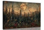 Arte de parede em tela Full Moon Forest Vintage Landscape 30x40cm