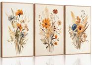 Arte de parede em tela UZXTFQU Vintage Wildflower 3 peças 30x40cm