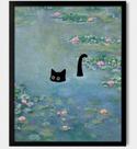 Arte de parede Hamduker Funny Black Cat Monet Water Lily 28x36cm