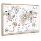 Arte de Parede Joocrise Mapa Mundi Infantil em Tela 41x61 cm com Moldura