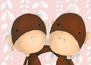 Arte de Parede Oopsy Daisy Two of a Kind Monkeys 36 x 25 cm