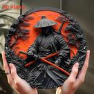 Arte De Parede Redonda Temática Japonesa Samurai Red Sun 2D, Placa De Metal Decorativa Suspensa Arte De Parede Redonda Temática Japonesa Samurai Red Sun 2D, Placa De Metal Decorativa Suspensa