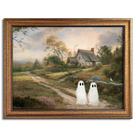 Arte de parede Wemandh emoldurada em ouro vintage Halloween Cute Ghost