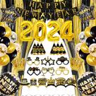 Artigos de festa Sawowkuya New Years Eve 2024 dourados e pretos Artigos de festa Sawowkuya New Years Eve 2024 dourados e pretos