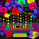 Artigos de festa Skylety Glow in the Dark com balões de néon