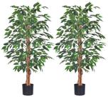 Árvore de ficus artificial HAIHONG 4 pés, 2 pacotes com vaso de plástico